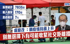 疫情｜增7835宗確診多7人離世 盧寵茂：若疫情持續升溫或收緊社交距離措施