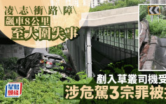 大圍私家車自炒剷入草叢 涉衝路障飆車8公里失事 司機受傷涉危駕被捕