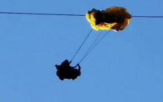 女滑翔伞爱好者被困高压电缆10多小时 绳索高手百米高空救援