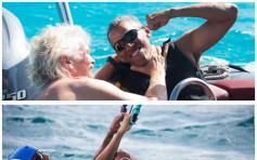 无官一身轻　奥巴马与布兰森玩风筝滑水