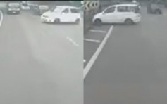 天雨路滑车cam直击 白色私家车屯门公路跣胎扫栏