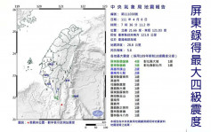 台灣南部5.6級地震 最大震度4級