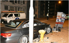 寶馬九龍塘連撞燈柱電箱消防栓 六旬司機醉駕被捕
