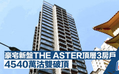 豪宅新盤THE ASTER頂層3房戶 4540萬沽雙破頂