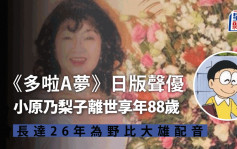 《多啦A夢》日版聲優小原乃梨子離世享年88歲   曾長達26年為野比大雄配音