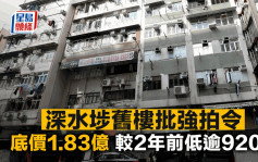 深水埗舊樓批強拍令 底價1.83億 較2年前低逾920萬