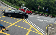 大埔公路单车男遭私家车硬撼 手脚受伤倒地