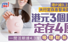 定存攻略｜港P減0.25厘 大行定存息暫未跟減 港元3個月定存4厘 一間活期達4.3厘吸理財新客