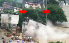 廣西柳州樓高三層房屋雨中倒塌 幸住戶已撤離