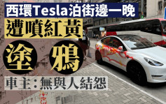 西环泊街边Tesla私家车 遭喷红黄油漆变「花面猫」
