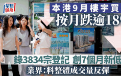 上月楼宇买卖3834宗 按月跌逾18% 创7个月新低 业界：减息兼逢内地救市 料整体成交量反弹