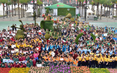 动用4万株植物 1300学生为花展镶嵌花坛