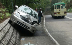 稱避開狗隻　私家車川龍撞路牌剷山坡