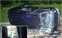 八鄉青朗公路客貨車翻側　一家三口乘客被困受傷