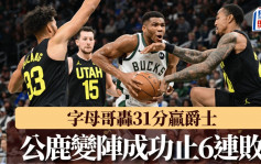 NBA｜公鹿變陣成功止6連敗 字母哥轟31分領軍贏爵士