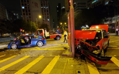 深水埗大埔道的士與私家車互撼 車頭損毀變型3人傷