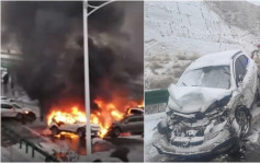 雪地濕滑蘭州5宗追尾車禍波及逾20車 有私家車自焚