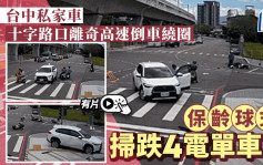 台中離奇交通意外︱私家車十字路口720度倒車高速繞圈　保齡球式掃翻4電單車︱有片