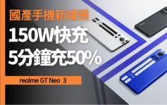 快過打針｜realme GT Neo 3高功率版支援150W極速充電 5分鐘充好50%