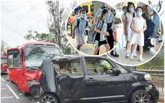 【车Cam直击】长沙湾大埔道校巴私家车相撞 14伤包括小学生