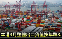 本港3月整體出口貨值按年跌8.9%