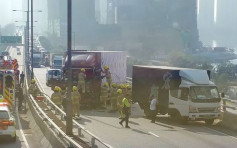 荃湾路货车收掣不及撼坏车　2人受伤