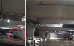 【車cam直擊】洪水淹澳門下環停車場 電單車司機險被沖走