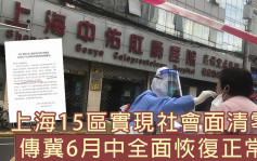 上海15區實現社會面清零 傳冀6月中全面恢復正常