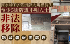 深水埗5个殖民时代T字旧街牌集体消失 路政署：已就非法移除报警