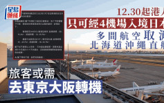 日本入境｜12.30起港人只可經4機場赴日 多間航空取消北海道沖繩直航 旅客需轉機