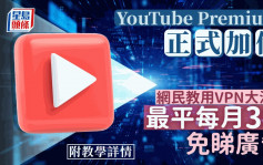 YouTube Premium正式加價 網民教路「VPN大法」 最平每月3元享免廣告服務