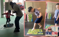 蘇永康囝囝屋企練踩板  善用資源學習膠牌當滑板      