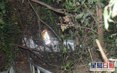 沙田私家車撞毀路牌鐵欄 衝落山坡司機失蹤