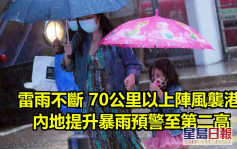 大雨狂风雷暴袭港 深圳珠海停课暴雨预警升至第二高