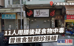 11人九龍城「蟹仙海鮮蒸碢」用膳後疑食物中毒 曾進食蟹類珍珠蠔