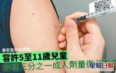 第5波疫情｜專家委員會倡為5至11歲兒童 接種三分之一成人劑量復必泰疫苗