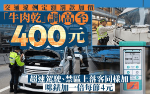 交通違例｜「牛肉乾」調高至400元 超速駕駛最高罰1500元 咪錶加一倍每節4元
