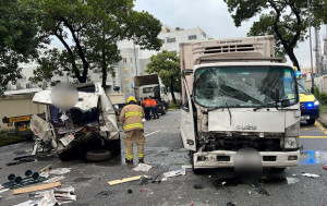 大埔大盛街兩車相撞1人傷 運報車嚴重撞毀