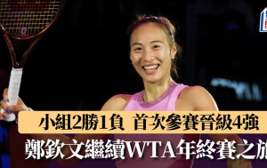 WTA年終賽│鄭欽文贏波躋身4強 首次參賽就晉級 有望更勝前輩李娜