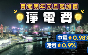 兩電加價︱中電及港燈明年1月起按年加淨電價少於1%