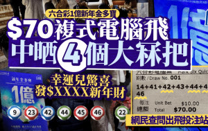 六合彩电脑飞中晒金多宝4个大冧把 幸运儿发新年财 网民查问出飞投注站｜Juicy叮