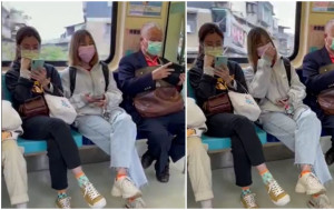 台灣阿伯搭捷運耳機沒插「看A片」　旁邊正妹尷尬到不行︱有片