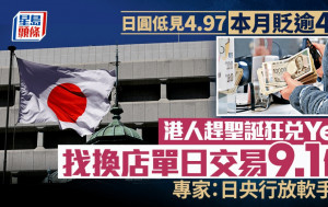 日圓低見4.97 本月貶逾4% 港人趕聖誕狂兌Yen 找換店單日交易9.1億 專家：日央行放軟手腳