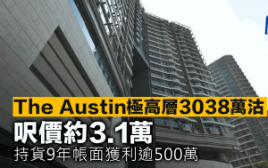 The Austin極高層3038萬沽 呎價約3.1萬 持貨9年帳面獲利逾500萬