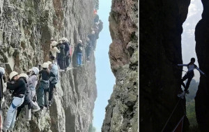 浙江雁蕩山攀岩客堵山腰   景區「打劫」：怕就叫救援每人300元︱有片