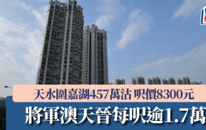 天水围嘉湖中层3房457万沽 尺价8300元 将军澳天晋每尺逾1.7万