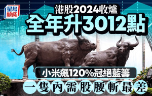 港股2024收爐 全年升3012點 扭轉4年跌勢 小米飆逾120%冠絕藍籌 一隻內需股「腰斬」最差