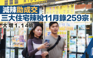 減辣助成交 三大住宅辣稅11月錄259宗 大增1.14倍