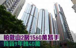 蝕讓成交｜柏傲山2房1560萬易手 持貨9年蝕40萬