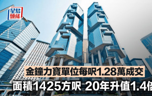 金钟力宝单位每尺1.28万成交 面积1425方尺 20年升值1.4倍